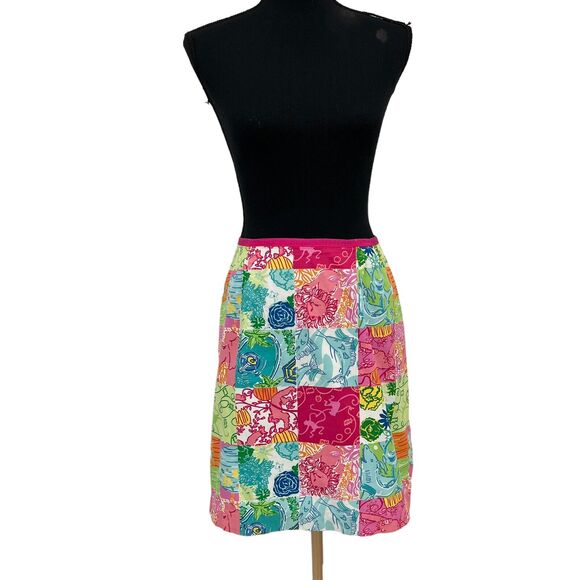 Vintage‎ Y2K Lilly Pulitzer White Label Animals Patchwork Pencil Skirt Sz 8 - Picture 3 of 12
